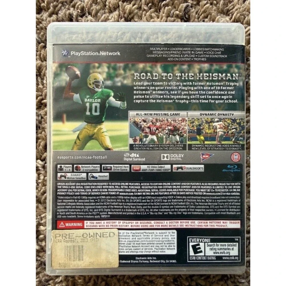 EA SPORTS NCAA Football 13 PlayStation 3 2012 PS3 Game Disc & Case